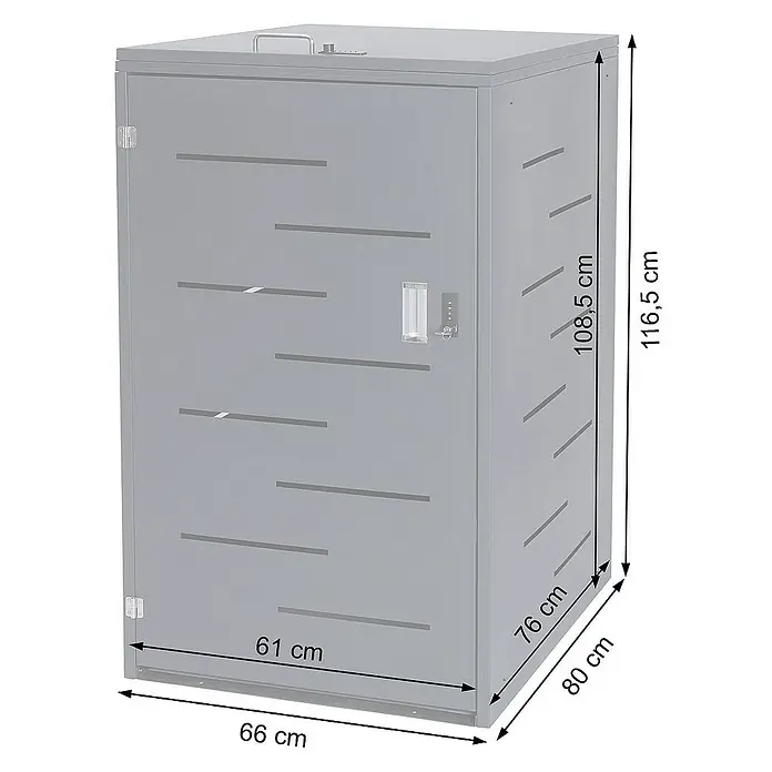 Proregal Mülltonnenbox Mülltonnenverkleidung - Metall, Anthrazit, Geeignet für Anzahl Mülltonnen: 1 Stk. - Grauer Metall-Mülltonnenbox mit Abmessungen zur Größenangabe. Ideal für die stilvolle Mülltonnenaufbewahrung im Außenbereich.