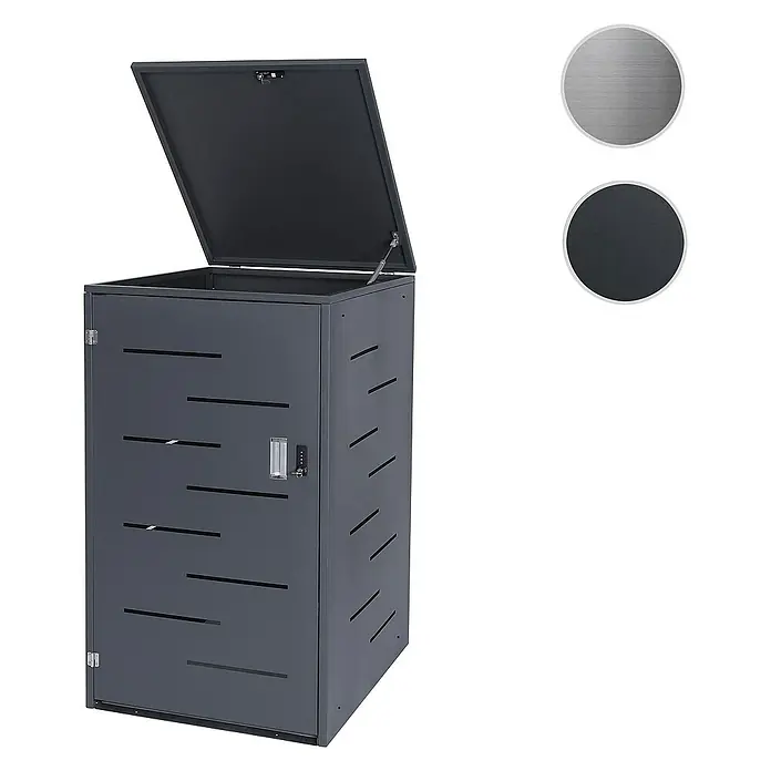 Proregal Mülltonnenbox Mülltonnenverkleidung - Metall, Anthrazit, Geeignet für Anzahl Mülltonnen: 1 Stk. - Abfallbox aus Metall in Anthrazit mit offenem Deckel und Designelementen. Ideal für die Mülltonnenverkleidung im Garten.