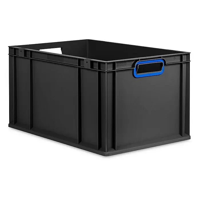 Proregal Eurobox Eurobox NextGen Color - L x B x H: 60 x 40 x 32 cm, Kunststoff, Schwarz, Blau - Stabile schwarze Kunststoffbox mit blauem Griff, ideal für Lagerung und Transport. Robuste Bauweise für vielfältige Anwendungen im Haushalt und Gewerbe.