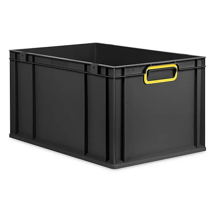 Proregal Eurobox Eurobox NextGen Color - L x B x H: 60 x 40 x 32 cm, Kunststoff, Schwarz, Gelb - Eine schwarze Kunststoffbox mit gelben Griffen, ideal für Lagerung und Organisation. Robust und vielseitig einsetzbar für verschiedene Zwecke.