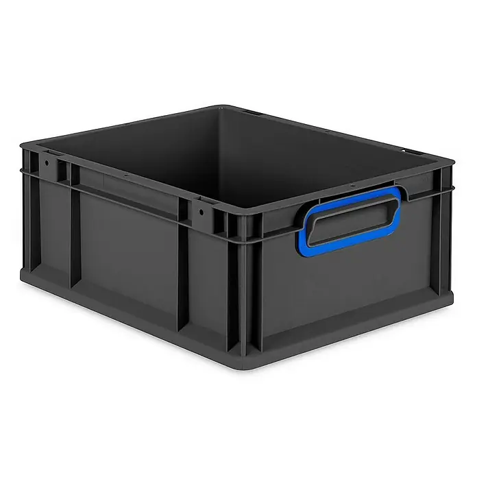 Proregal Eurobox Eurobox NextGen Color - L x B x H: 40 x 30 x 17 cm, Kunststoff, Schwarz, Blau - Eine graue Kunststoffbox mit blauem Griff, ideal für Lagerung und Organisation. Robust und stapelbar für den professionellen Einsatz.