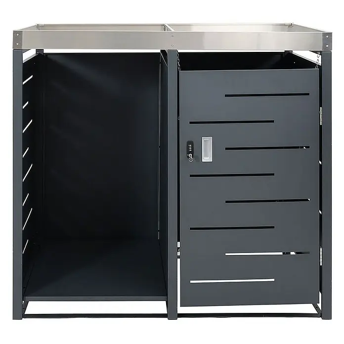 Proregal Mülltonnenbox 1er-Mülltonnenverkleidung mit Brennholzlager - 130 x 80 cm, Metall, Anthrazit, Geeignet für Anzahl Mülltonnen: 1 Stk. - Schrank mit zwei Fächern.