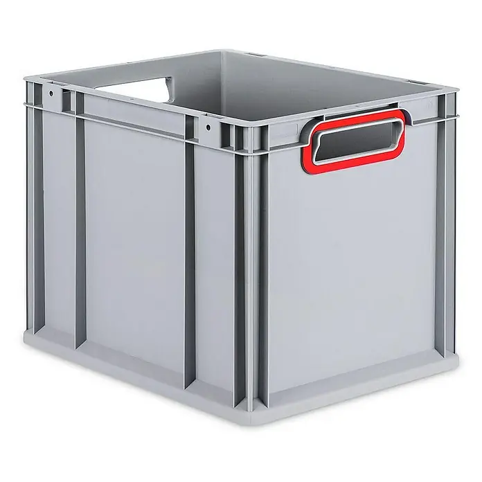 Proregal Eurobox Eurobox NextGen Color - L x B x H: 40 x 30 x 32 cm, Kunststoff, Grau, Rot - Graue Kunststoffbox mit roten Griffen und stabilen Seitenwänden, ideal für Lagerung und Transport.