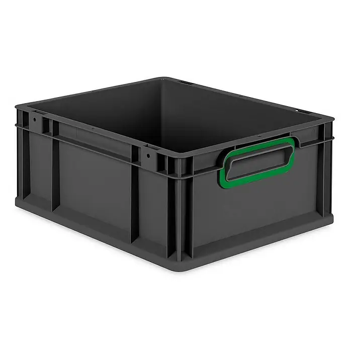 Proregal Eurobox Eurobox NextGen Color - L x B x H: 40 x 30 x 17 cm, Kunststoff, Schwarz, Grün - Graue Eurobox mit grünem Griff. Die Kunststoffbox ist stabil und ideal für Lagerung und Transport verschiedener Güter, vielseitig einsetzbar.