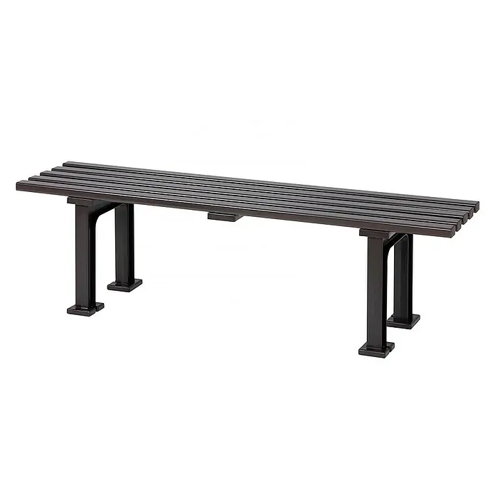 Proregal Gartenbank Kuba 3-Sitzer aus Kunststoff - Braun - Diese elegante Parkbank in dunklem Metall bietet eine stilvolle Sitzgelegenheit im Freien und lädt zum Verweilen ein.