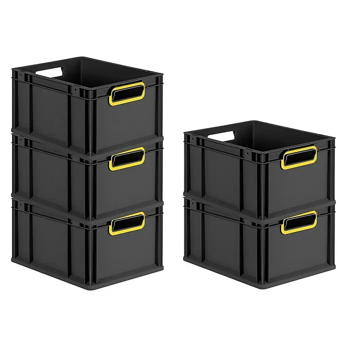 Proregal Eurobox Eurobox NextGen Color - L x B x H: 40 x 30 x 22 cm, Kunststoff, Schwarz, Gelb - Stapelbare Kunststoffboxen in Schwarz mit gelben Griffen, ideal für Lagerung und Organisation.\n