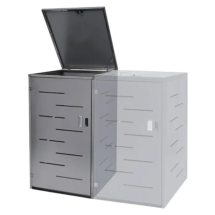Proregal Mülltonnenbox XL 1er-/2er-Mülltonnenverkleidung - Metall, Edelstahl, Geeignet für Anzahl Mülltonnen: 2 Stk. - Diese Abfalltonnenbox bietet eine stilvolle und sichere Aufbewahrung für Mülltonnen im Außenbereich. Das Gehäuse ist robust und wetterfest.
