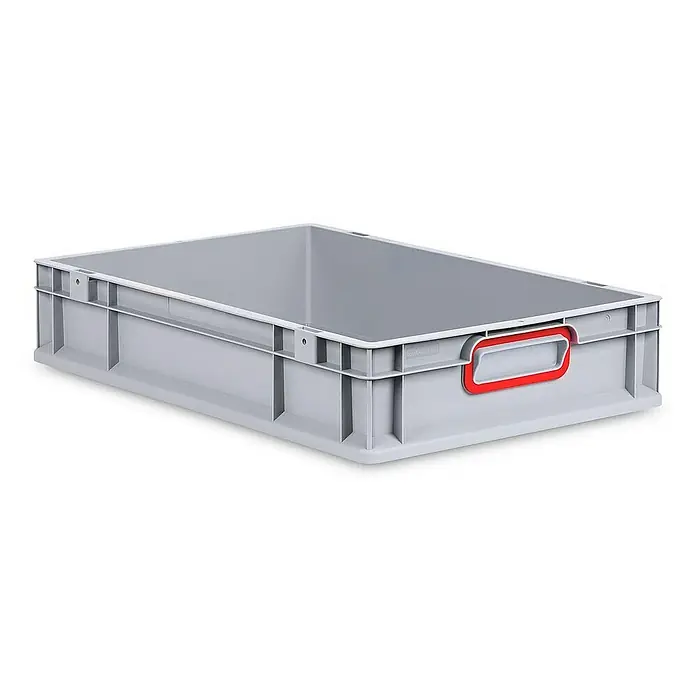 Proregal Eurobox Eurobox NextGen Color - L x B x H: 60 x 40 x 12 cm, Kunststoff, Grau, Rot - Helle, graue Kunststoffbox mit rotem Griffloch, die für eine Vielzahl von Lagerungs- und Transportzwecken ideal geeignet ist.