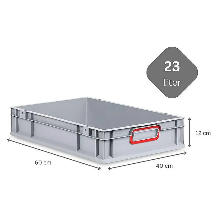 Proregal Eurobox Eurobox NextGen Color - L x B x H: 60 x 40 x 12 cm, Kunststoff, Grau, Rot - Graue Kunststoffbox mit den Maßen 60 x 40 x 12 cm und einem Fassungsvermögen von 23 Litern.