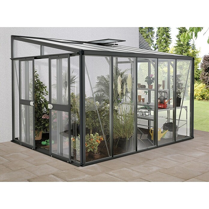 Vitavia Gewächshaus Helena 8600 (2,66 x 3,34 x 2,39 m, Farbe: Anthrazit, Einscheibensicherheitsglas (ESG))