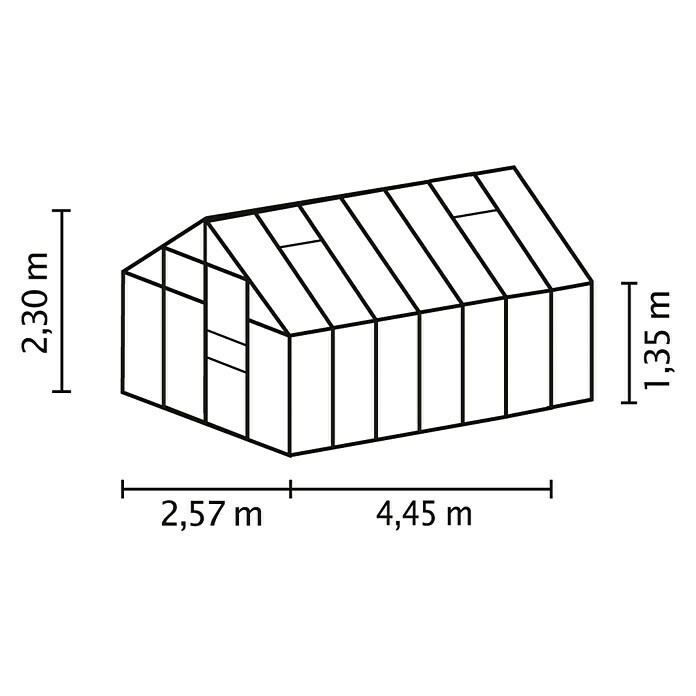 Vitavia Gewächshaus (4,45 x 2,57 x 2,3 m, Farbe: Aluminium, Einscheibensicherheitsglas (ESG), 3 mm)