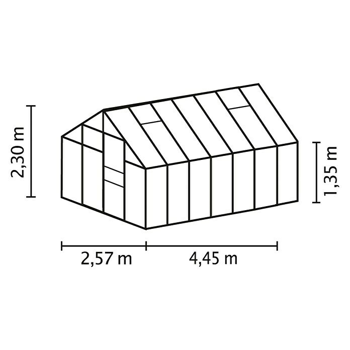 Vitavia Gewächshaus Merkur 11500 Plus4,45 x 2,57 x 2,3 m, Farbe: Schwarz, Einscheibensicherheitsglas (ESG), 3 mm Unknown