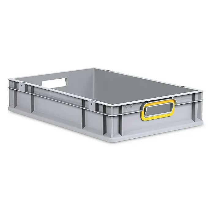 Proregal Eurobox Eurobox NextGen Color - L x B x H: 60 x 40 x 12 cm, Kunststoff, Grau, Gelb - Ein grauer Kunststoffbehälter mit gelbem Griff, ideal für Lagerung und Transport. Robuste Bauweise für vielfältige Anwendungen.