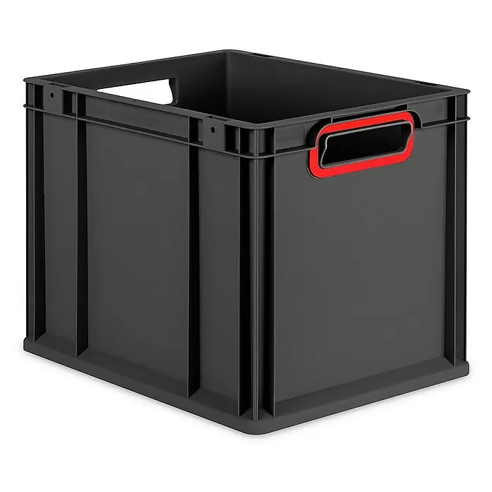Proregal Eurobox Eurobox NextGen Color - L x B x H: 40 x 30 x 32 cm, Kunststoff, Schwarz, Rot - Graue Kunststoffbox mit rotem Griff, ideal für Lagerung und Transport. Robustes Design für den professionellen Einsatz und vielseitige Anwendungen.