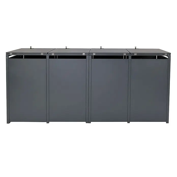 Proregal Mülltonnenbox 4er Mülltonnenverkleidung - Metall, Marmor-Optik dunkel, Geeignet für Anzahl Mülltonnen: 4 Stk. - Mülltonnenbox für drei Mülltonnen, aus robustem, wetterfestem Metall, mit abschließbaren Deckeln für eine saubere und ordentliche Aufbewahrung.