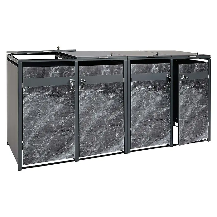 Proregal Mülltonnenbox 4er Mülltonnenverkleidung - Metall, Marmor-Optik dunkel, Geeignet für Anzahl Mülltonnen: 4 Stk. - Mülltonnenbox mit Marmoroptik für vier Mülltonnen zur stilvollen und diskreten Müllentsorgung im Außenbereich.