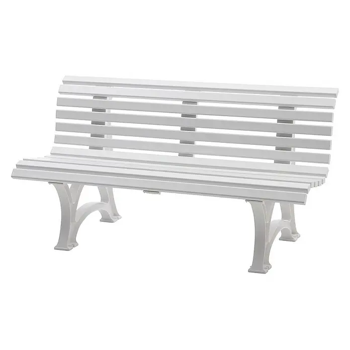 Proregal Gartenbank Jamaika 3-Sitzer aus Kunststoff - Weiß - Weiße Gartenbank mit Lattenrost-Design und geschwungenen Beinen, ideal für den Außenbereich. Die Bank bietet Sitzgelegenheit und ist wetterfest.