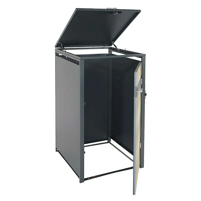 Proregal Mülltonnenbox 1er Mülltonnenverkleidung - 68 x 80 cm, Metall, Gold-Optik, Geeignet für Anzahl Mülltonnen: 1 Stk. - Graue Mülltonnenbox mit Klappdeckel und Tür zur Aufbewahrung von Abfallbehältern im Außenbereich. Praktische Abfallentsorgung leicht gemacht.