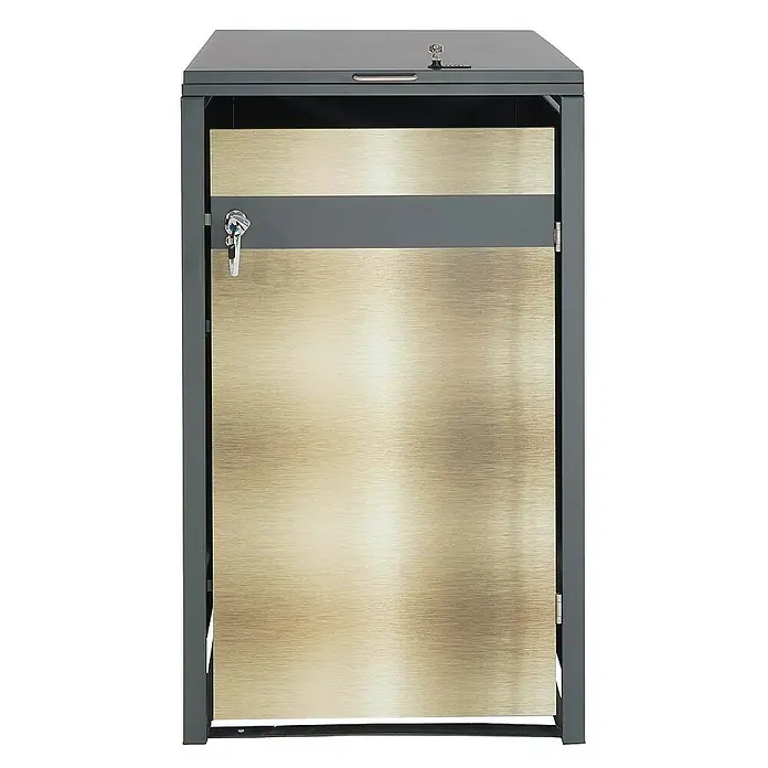 Proregal Mülltonnenbox 1er Mülltonnenverkleidung - 68 x 80 cm, Metall, Gold-Optik, Geeignet für Anzahl Mülltonnen: 1 Stk. - Ein abschließbarer Paketkasten in Anthrazit mit einer goldfarbenen Tür sorgt für sichere Zustellung.