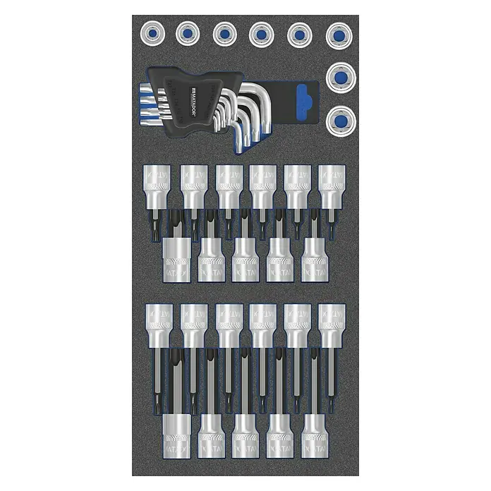 Matador Tool System Steckschlüsseleinsatz-Set - ½″, 39 -tlg. - Matador Werkzeugsortiment in Schaumstoffeinlage, ideal für Ordnung und schnellen Zugriff auf Schraubenschlüssel und Bits.