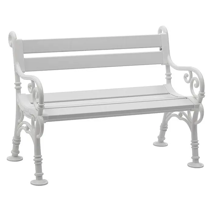 Proregal Gartenbank Curacao 2-Sitzer aus Kunststoff - Weiß - Weiße Gartenbank mit geschwungenen Armlehnen und Latten für Sitzfläche und Rückenlehne, ideal für den Außenbereich.