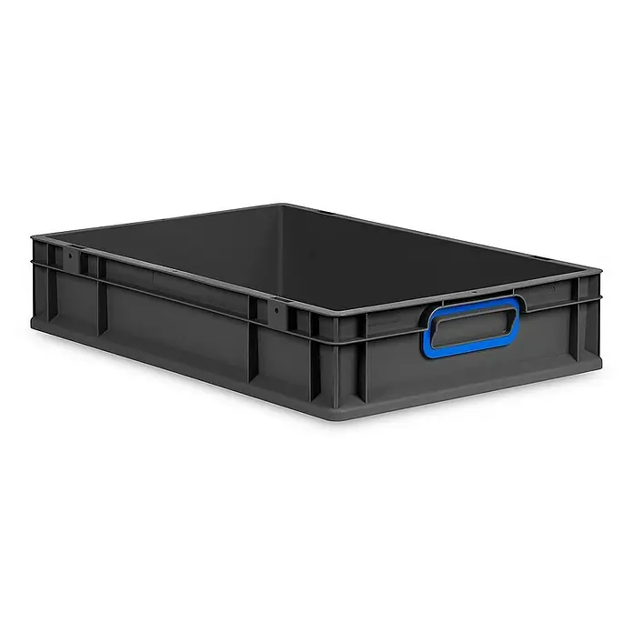 Proregal Eurobox Eurobox NextGen Color - L x B x H: 60 x 40 x 12 cm, Kunststoff, Schwarz, Blau - Graue Kunststoffbox mit blauem Griff für Lagerung und Transport. Ideal für Industrie, Werkstatt und Lagerhaltung, robust und stapelbar.