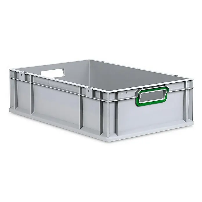 Proregal Eurobox Eurobox NextGen Color - L x B x H: 60 x 40 x 17 cm, Kunststoff, Grau, Grün - Ein grauer Kunststoffbehälter mit grünen Akzenten, ideal für Lagerung und Transport. Die robuste Bauweise sorgt für Langlebigkeit.