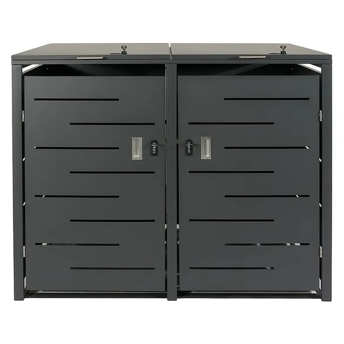Proregal Mülltonnenbox XL 2er-/4er-Mülltonnenverkleidung - Metall, Anthrazit, Geeignet für Anzahl Mülltonnen: 2 Stk. - Mülltonnenbox mit zwei Fächern und abschließbaren Türen, gefertigt aus robustem, wetterfestem Material für den Außenbereich.