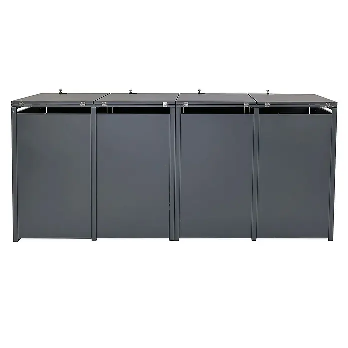 Proregal Mülltonnenbox 4er Mülltonnenverkleidung - 264 x 80 cm, Metall, Gold-Optik, Geeignet für Anzahl Mülltonnen: 4 Stk. - Dreifacher grauer Mülltonnenbox mit Deckel, ideal zur stilvollen Aufbewahrung und zum Schutz Ihrer Mülltonnen im Außenbereich.