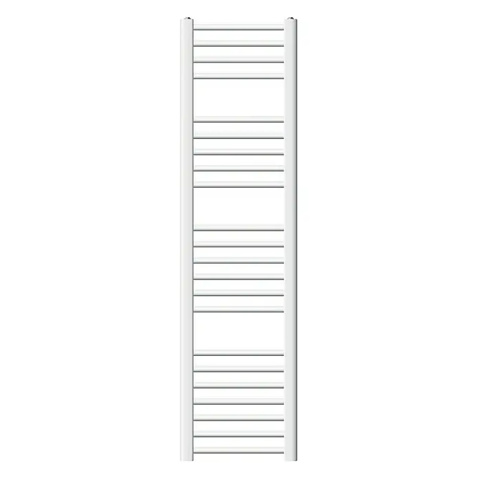 LuxeBath Elektro-Badheizkörper Handtuchwärmer Elektrisch Seitenanschluss mit Heizstab 1200W gerade - B x H: 30 x 140 cm - Ein weißer Handtuchwärmer in Leiterform. Das Produkt ist ideal für Badezimmer und bietet Platz zum Trocknen von Handtüchern.