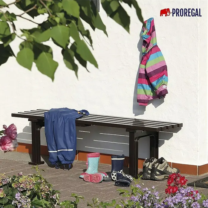 Proregal Gartenbank Kuba 4-Sitzer aus Kunststoff - Braun - Die Proregal Bank für den Außenbereich bietet Stauraum für Kleidung und Schuhe, perfekt für den Eingangsbereich.
