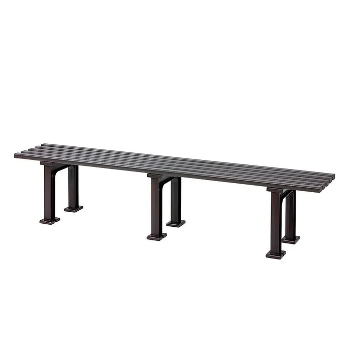 Proregal Gartenbank Kuba 4-Sitzer aus Kunststoff - Braun - Eine lange, braune Bank mit mehreren Sitzstreben und stabilen Beinen. Ideal für Wartebereiche oder Umkleideräume.