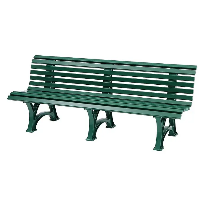 Proregal Gartenbank Jamaika 4-Sitzer aus Kunststoff - Grün - Grüne Parkbank mit Lattenrost und gusseisernen Beinen. Eine stilvolle und robuste Sitzgelegenheit für den öffentlichen Raum.