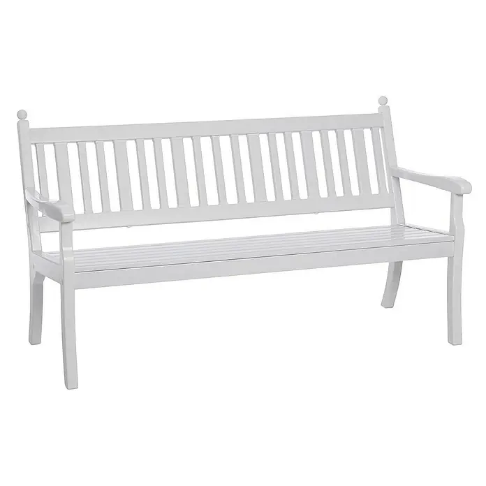 Proregal Gartenbank Aruba 3-Sitzer aus Kunststoff - Weiß - Weiße Gartenbank aus Holz mit Armlehnen und Lattenrost für entspanntes Sitzen im Freien.