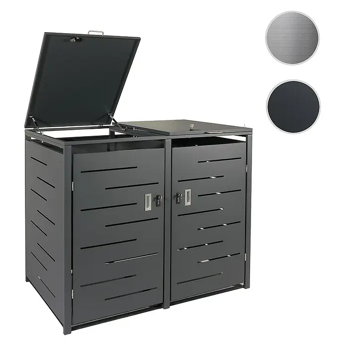 Proregal Mülltonnenbox XL 2er-/4er-Mülltonnenverkleidung - Metall, Edelstahl, Geeignet für Anzahl Mülltonnen: 2 Stk. - Mülltonnenbox aus Metall mit zwei Fächern und aufklappbarem Deckel für den Außenbereich.