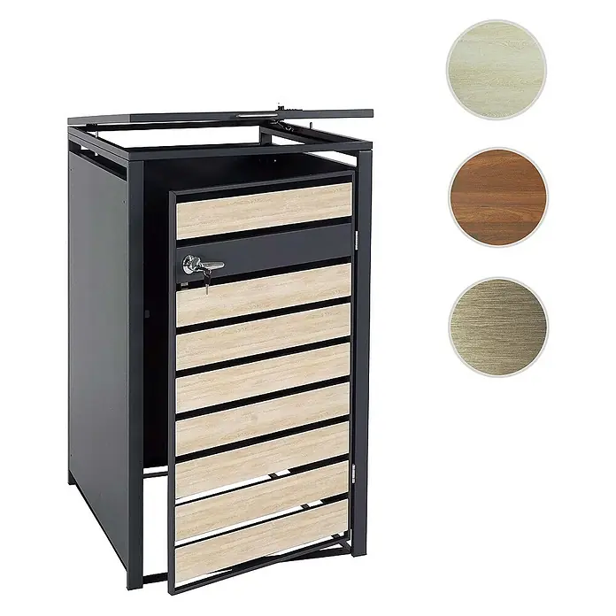 Proregal Mülltonnenbox 1er Mülltonnenverkleidung - Metall, Buche-Holzoptik Hellbraun, Geeignet für Anzahl Mülltonnen: 1 Stk. - Dieser moderne Mülltonnenbox bietet eine elegante Lösung, um Mülltonnen ordentlich zu verstauen. Erhältlich in verschiedenen Holzfarben.
