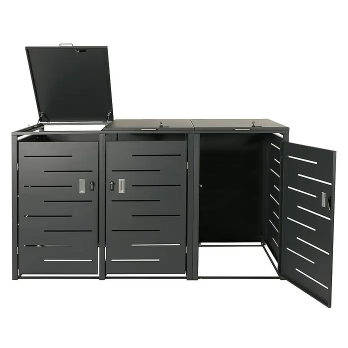 Proregal Mülltonnenbox XL 3er-/6er-Mülltonnenverkleidung - Metall, Anthrazit, Geeignet für Anzahl Mülltonnen: 3 Stk. - Dreifacher Mülltonnenbox mit stilvollem Design und praktischer Deckelöffnung für eine einfache Müllentsorgung im Außenbereich.