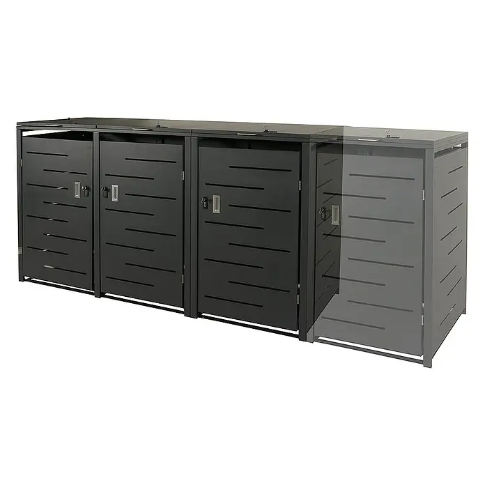 Proregal Mülltonnenbox XL 3er-/6er-Mülltonnenverkleidung - Metall, Anthrazit, Geeignet für Anzahl Mülltonnen: 3 Stk. - Mülltonnenbox mit horizontalen Schlitzen und abschließbaren Türen, um Mülltonnen ordentlich zu verbergen und gleichzeitig stilvoll zu wirken.
