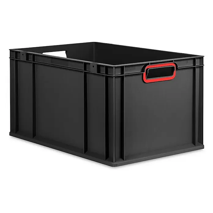 Proregal Eurobox Eurobox NextGen Color - L x B x H: 60 x 40 x 32 cm, Kunststoff, Schwarz, Rot - Ein schwarzer Kunststoffbehälter mit roten Griffen, ideal für Lagerung und Transport verschiedener Gegenstände. Sehr robust und praktisch.