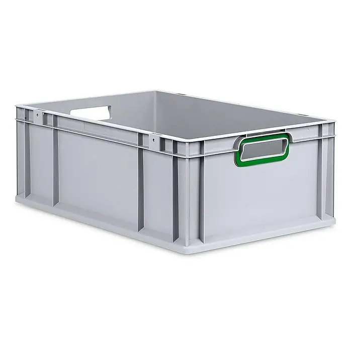 Proregal Eurobox Eurobox NextGen Color - L x B x H: 60 x 40 x 22 cm, Kunststoff, Grau, Grün - Ein grauer Lagerbehälter aus Kunststoff mit Griffen zur einfachen Handhabung und Lagerung von Gegenständen.