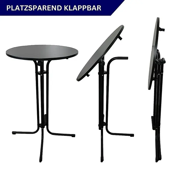 Chefgastro Garten-Stehtisch rund mit Hussen - Klappbar, Schwarz - Der klappbare Stehtisch ist platzsparend und ideal für Partys oder als Bistrotisch.