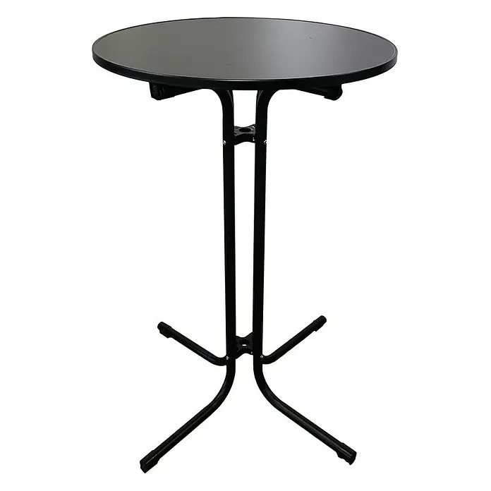 Chefgastro Garten-Stehtisch rund mit Hussen - Klappbar, Schwarz - Schwarzer Stehtisch mit rundem Tischblatt und stabilem Metallfuß. Ideal für Partys und Veranstaltungen.