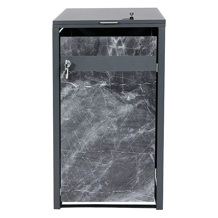 Proregal Mülltonnenbox 1er Mülltonnenverkleidung - Metall, Marmor-Optik dunkel, Geeignet für Anzahl Mülltonnen: 1 Stk. - Grauer Briefkasten mit Marmorfront und Schlüsselschloss für sicheren Empfang von Post und kleinen Paketen.