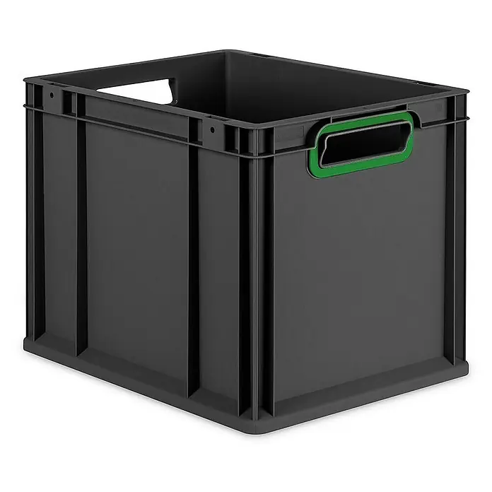 Proregal Eurobox Eurobox NextGen Color - L x B x H: 40 x 30 x 32 cm, Kunststoff, Schwarz, Grün - Abgebildete ist eine graue Eurobox mit grünen Griffen, die für Lagerung und Transport konzipiert ist.