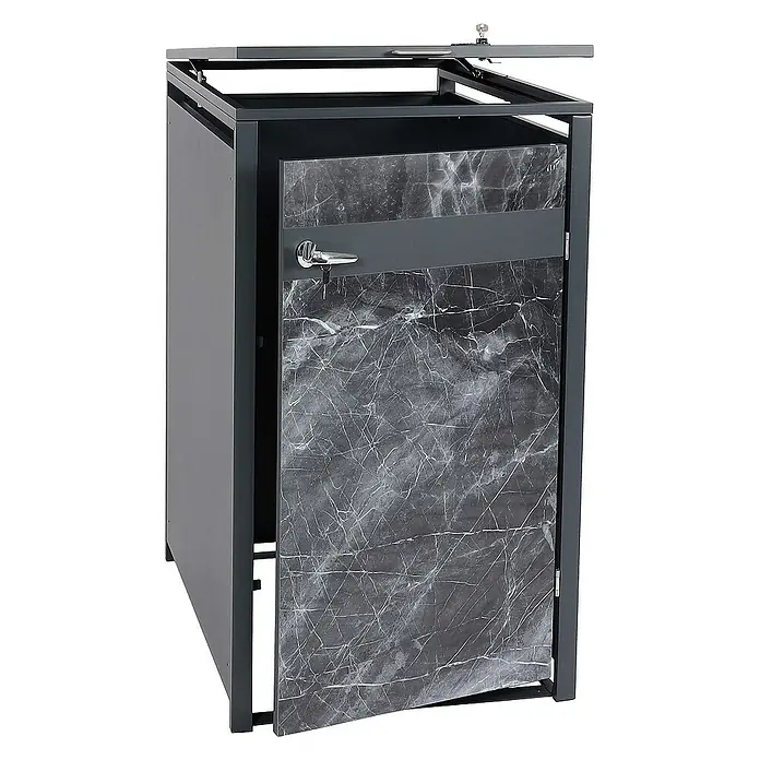 Proregal Mülltonnenbox 1er Mülltonnenverkleidung - Metall, Marmor-Optik dunkel, Geeignet für Anzahl Mülltonnen: 1 Stk. - Der Mülltonnenbox ist aus anthrazitfarbenem Metall gefertigt und hat eine Tür mit Marmoroptik. Der Deckel ist zum einfachen Befüllen zu öffnen.