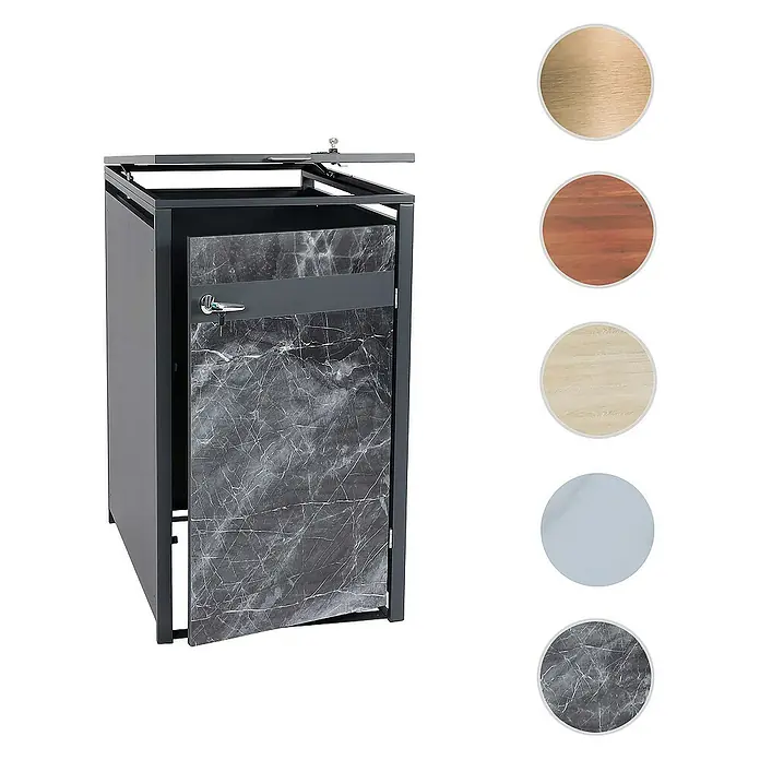 Proregal Mülltonnenbox 1er Mülltonnenverkleidung - Metall, Marmor-Optik dunkel, Geeignet für Anzahl Mülltonnen: 1 Stk. - Abfalleimer mit Marmoroptik und Metalleinfassung zur stilvollen Abfallentsorgung im Haus oder Garten.