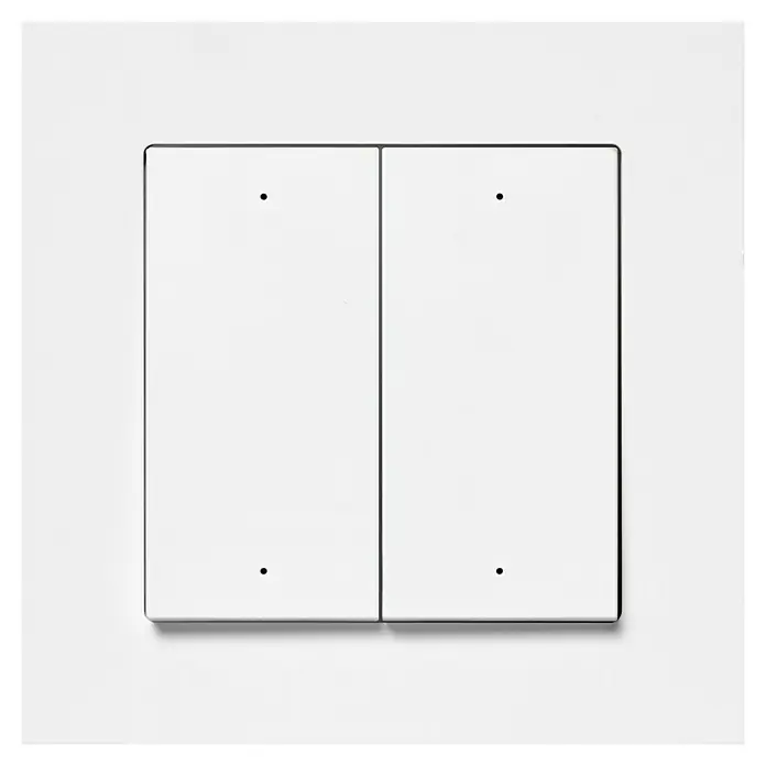 Osram Smart+ Schalter 4G matter - Weiß, Innen - Weiße Doppel-Lichtschalter-Abdeckung, umgeben von einem weißen Rahmen, modernes Design.