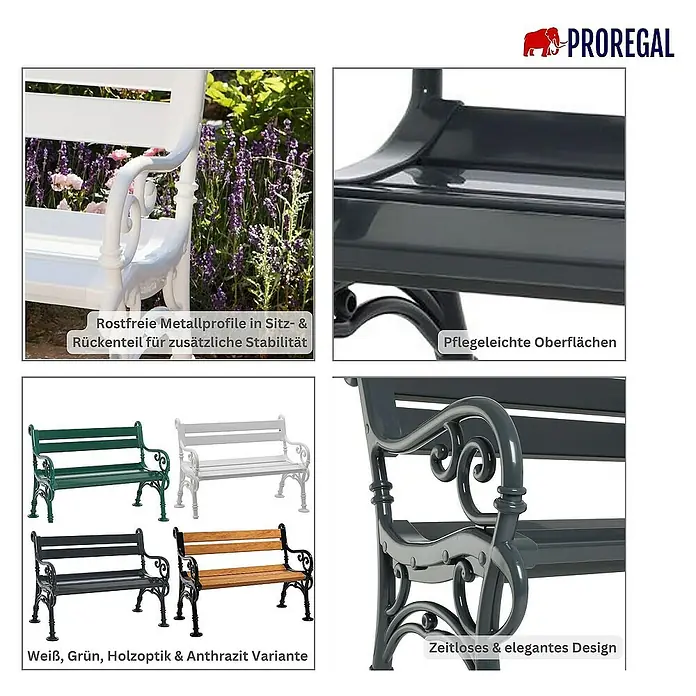 Proregal Gartenbank Curacao 2-Sitzer aus Kunststoff - Anthrazit - Gartenbank mit Metallprofilen und verschiedenen Farbvarianten für Stabilität und Design.