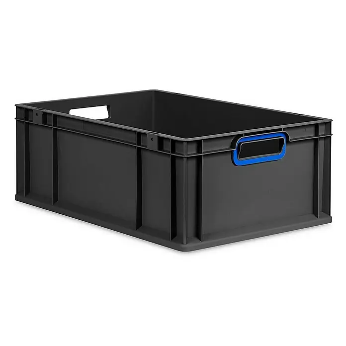 Proregal Eurobox Eurobox NextGen Color - L x B x H: 60 x 40 x 22 cm, Kunststoff, Schwarz, Blau - Ein schwarzer Lagerbehälter aus Kunststoff mit blauen Griffen, ideal für Organisation und Lagerung im Haushalt oder Gewerbe.