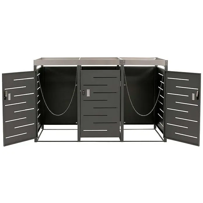 Proregal Mülltonnenbox 3er-Mülltonnenverkleidung - Metall, Edelstahl, Geeignet für Anzahl Mülltonnen: 3 Stk. - Mülltonnenbox aus Metall mit drei Fächern und zu öffnenden Türen zur diskreten Aufbewahrung und einfachen Entnahme der Abfallbehälter.